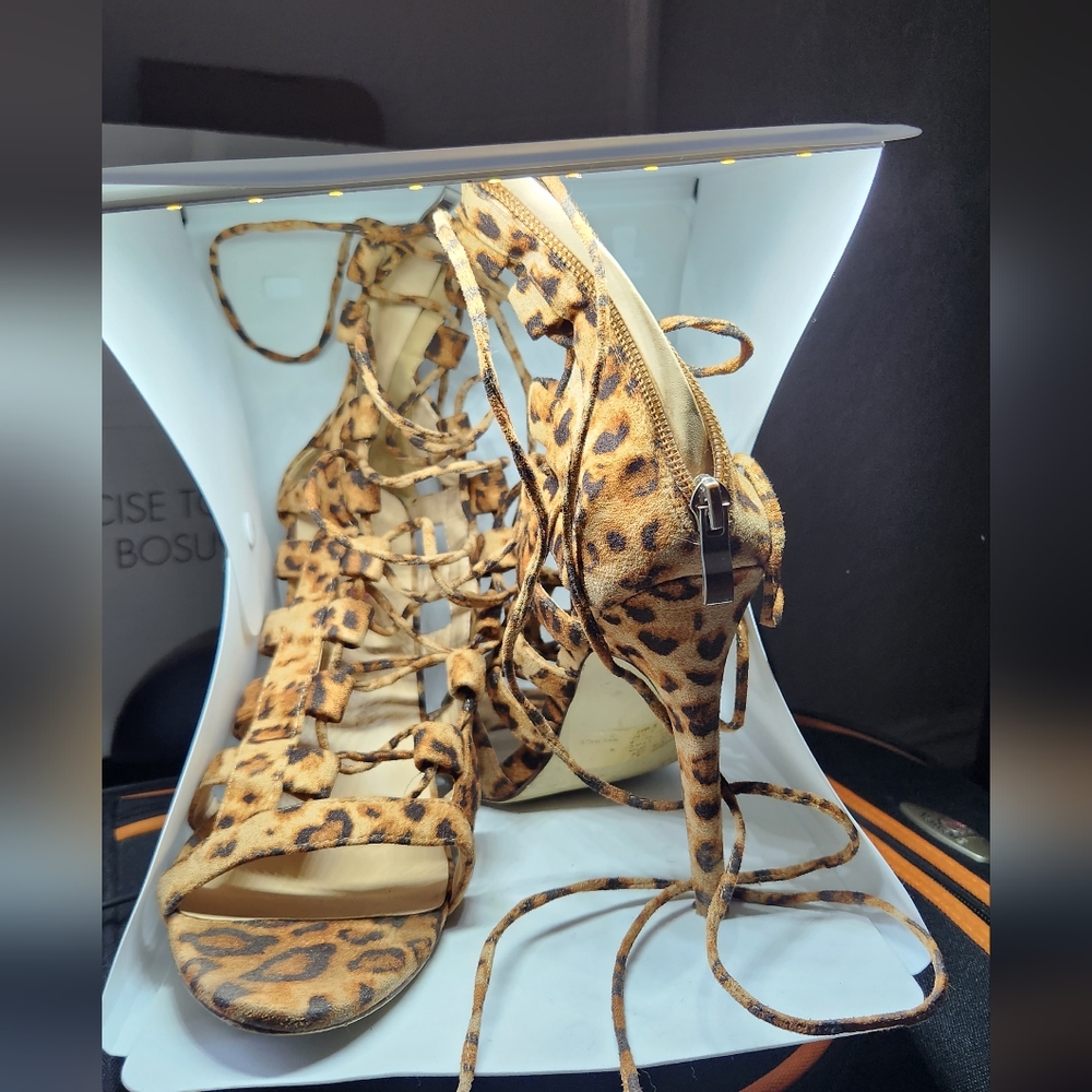 Lace Up Leopard Stiletto Heels